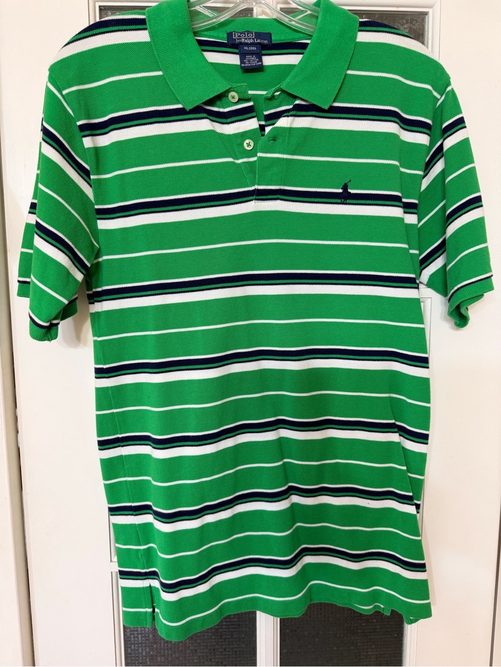 Ralph Lauren Youth XL Green Striped Polo with Navy & White Bands